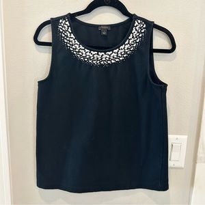 Ann Taylor - Black Tank Blouse w/ Embroidery Detail - Small